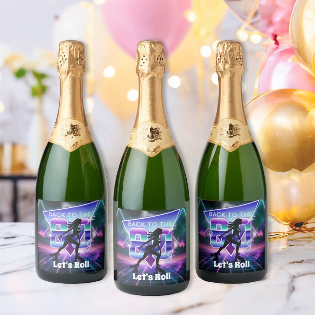 Étiquettes Pour Bouteilles De Vin Mousseux Vaporwave Roller Skate fête d'anniversaire (Créateur téléchargé)