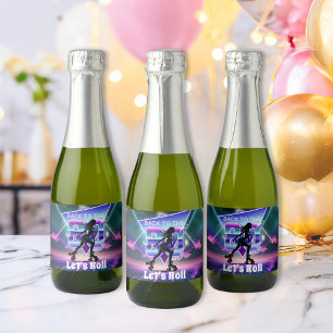Étiquettes Pour Bouteilles De Vin Mousseux Vaporwave Roller Skate fête d'anniversaire