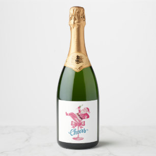 Étiquettes Pour Bouteilles De Vin Mousseux Verre à cocktail de Noël Santa Cheers Vintage Xmas