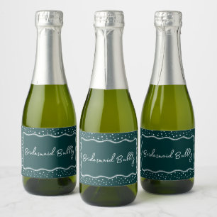 Étiquettes Pour Bouteilles De Vin Mousseux Vert foncé Moderne Whimsical Sirène Bubbly Mini