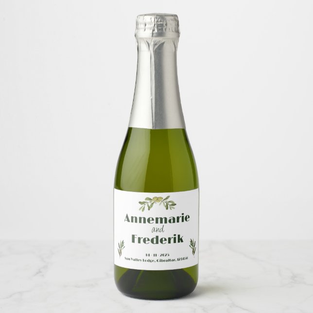 Étiquettes Pour Bouteilles De Vin Mousseux Vert olive moderne (Devant)