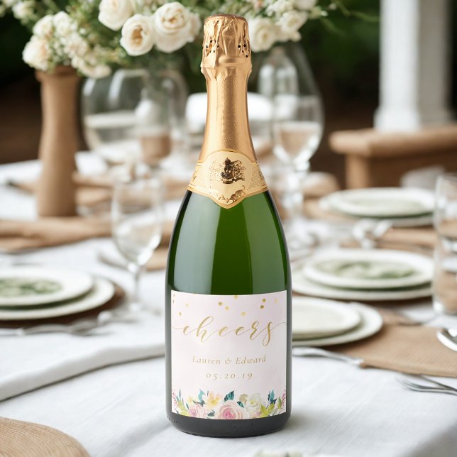 Étiquettes Pour Bouteilles De Vin Mousseux Vin Mariage à Fête des mariées rose pâle (Créateur téléchargé)