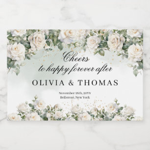 Étiquettes Pour Bouteilles De Vin Mousseux Vintage blanc roses et verdure mariage