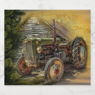 Étiquettes Pour Bouteilles De Vin Mousseux Vintage Green Tractor Rustic