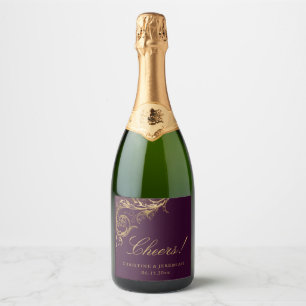 Étiquettes Pour Bouteilles De Vin Mousseux Vintage Purple or Floral Damask Mariage