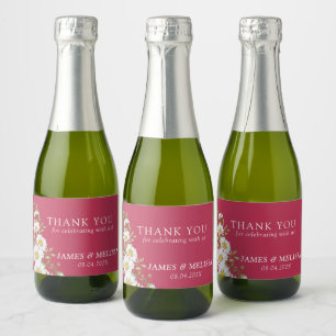 Étiquettes Pour Bouteilles De Vin Mousseux Viva Magenta & White Daisy Mariage