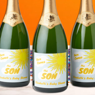Étiquettes Pour Bouteilles De Vin Mousseux Voici venir le fils Garçon Baby Shower