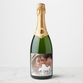 Étiquettes Pour Bouteilles De Vin Mousseux Wedding Photo Save the Date Sparkling Wine Label
