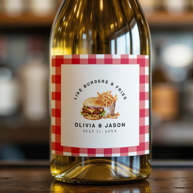 Étiquettes Pour Bouteilles De Vin Mousseux Wedding shower de pique-nique Burgers & Fries (Burgers & Fries Picnic Wedding Shower Sparkling Wine Label
)