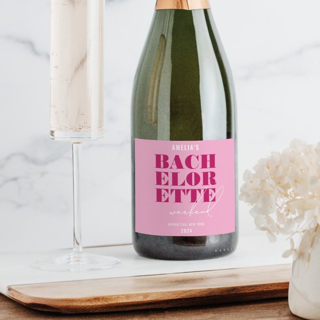 Étiquettes Pour Bouteilles De Vin Mousseux Week-end de Bachelorette Rose Clair Audacieux (Créateur téléchargé)
