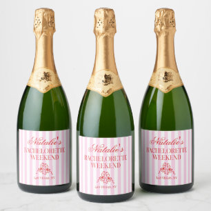 Étiquettes Pour Bouteilles De Vin Mousseux Week-end de fête de Bachelorette à rayures roses r