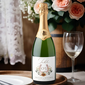 Étiquettes Pour Bouteilles De Vin Mousseux Western Floral Horseshoe Mariage Numéro de table