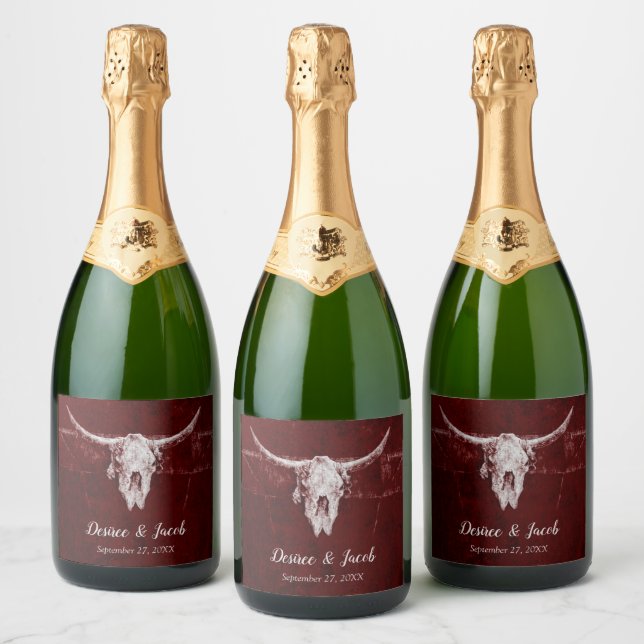Étiquettes Pour Bouteilles De Vin Mousseux Western Rustic Bull Skull Pays Bourgogne Texture (Bouteilles)