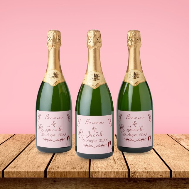 Étiquettes Pour Bouteilles De Vin Mousseux Whimsical Quirky Squiggles Mariage rose (Whimsical Quirky Squiggles Pink Wedding Bottle Label)