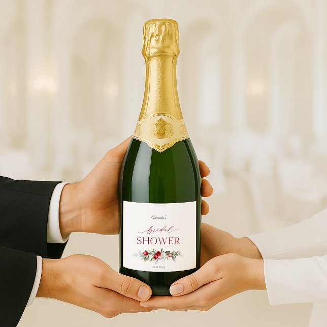 Étiquettes Pour Bouteilles De Vin Mousseux Winter Berry Bridal Shower (Créateur téléchargé)