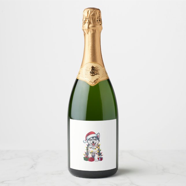 Étiquettes Pour Bouteilles De Vin Mousseux Xmas Lighting Santa Hat (Devant)