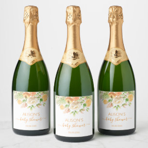 Étiquettes Pour Bouteilles De Vin Mousseux Yellow rose Floral Greenery Girl Baby Shower