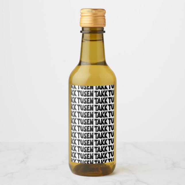 Étiquettes Pour Bouteilles De Vin Norvégien "Merci" noir et blanc Lino coupé (Devant)