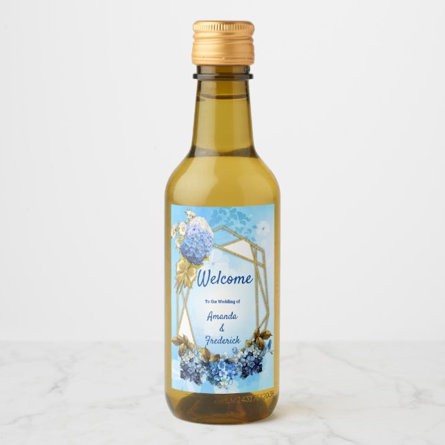 Étiquettes Pour Bouteilles De Vin Nuances d'aquarelle bleue Hydrangeas (Devant)