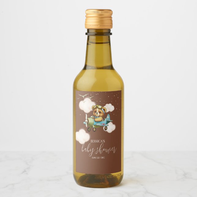 Étiquettes Pour Bouteilles De Vin On Peut Attendre ! Baby shower Brown Teddy (Devant)