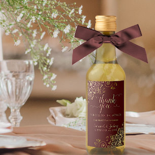 Étiquettes Pour Bouteilles De Vin Or et Auburn Brown Mariage Merci Mini