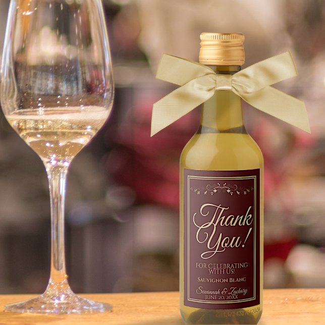 Étiquettes Pour Bouteilles De Vin Or sur Auburn Brown Mariage Mini Merci (Créateur téléchargé)