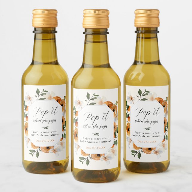 Étiquettes Pour Bouteilles De Vin Orange Pop it when She Pops Baby shower (Bouteilles)