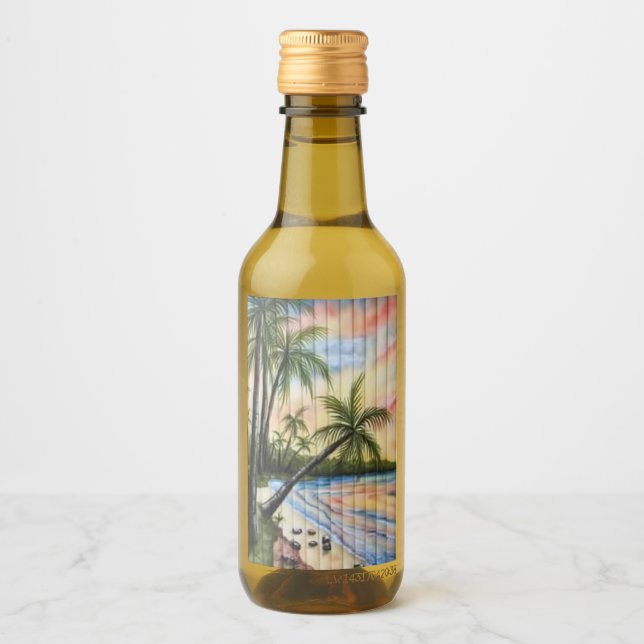 ÉTIQUETTES POUR BOUTEILLES DE VIN PALMIERS TROPICAUX AVEUGLES DE PLAGE (Devant)