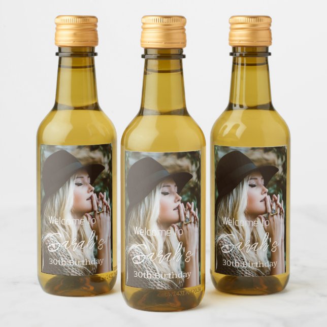 Étiquettes Pour Bouteilles De Vin Photo moderne 30e anniversaire Script de fête Pers (Bouteilles)