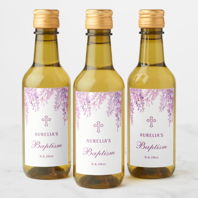 Étiquettes Pour Bouteilles De Vin Pink Wisteria Baptism Small (Bouteilles)