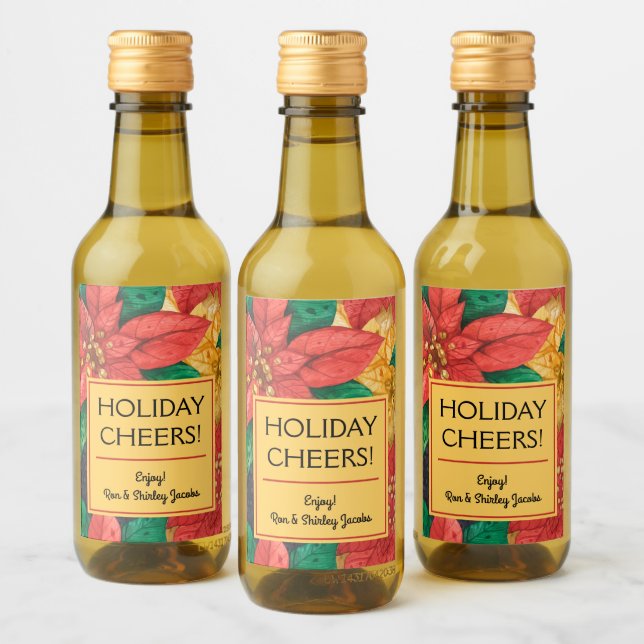 Étiquettes Pour Bouteilles De Vin Poinsettias rouge et or Noël Floral Mini (Bouteilles)