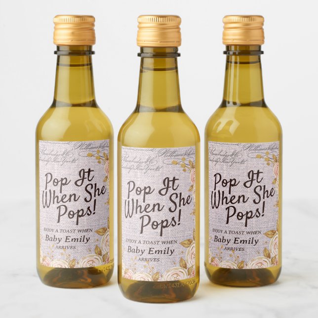 Étiquettes Pour Bouteilles De Vin Pop It When She Pop Élégant Paris Floral (Bouteilles)