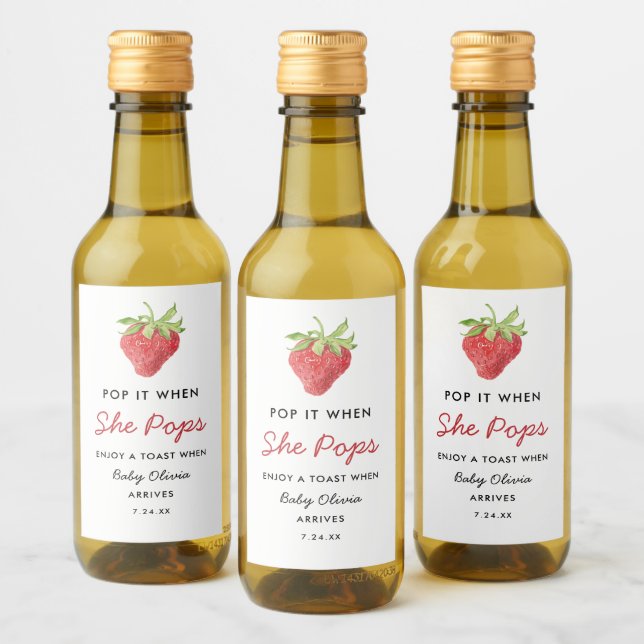 Étiquettes Pour Bouteilles De Vin Pop it When She Pops Baby shower fraise (Bouteilles)