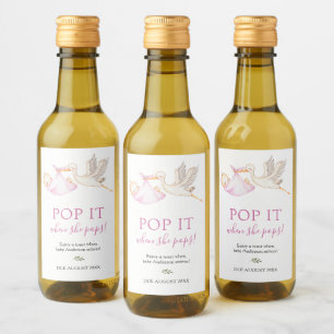 Étiquettes Pour Bouteilles De Vin Pop la cigogne rose quand elle pop