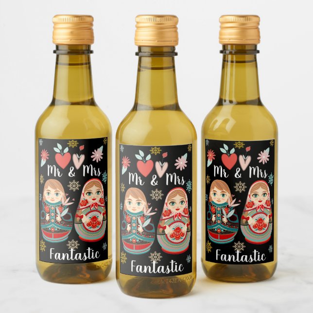 Étiquettes Pour Bouteilles De Vin Poupées russes Matryoshka M & Mme Snowflakes (Bouteilles)