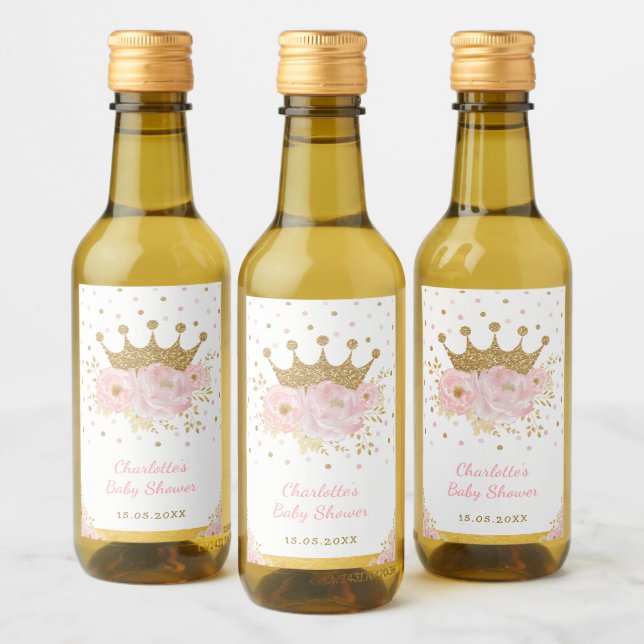 Étiquettes Pour Bouteilles De Vin Princesse Couronne Rose Floral Baby Girl Favore (Bouteilles)