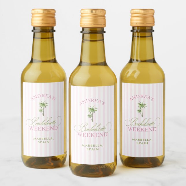 Étiquettes Pour Bouteilles De Vin Retro Pink & Green Palm Tree Beach Bachelorette (Bouteilles)