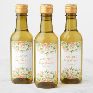 Étiquettes Pour Bouteilles De Vin Rose Jaune Floral Vert Fille Baby shower Mini