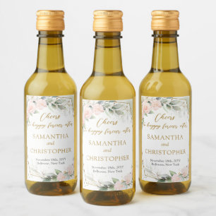 Étiquettes Pour Bouteilles De Vin Rose opulent de l'eucalyptus et mariage d'or