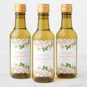 Étiquettes Pour Bouteilles De Vin Rose Rose Élégant Floral Fille Baby Shower Mini