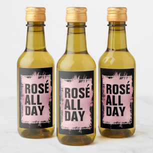 Étiquettes Pour Bouteilles De Vin ROSÉ TOUTE LA JOURNÉE Faux Feuille sur Mini Noir