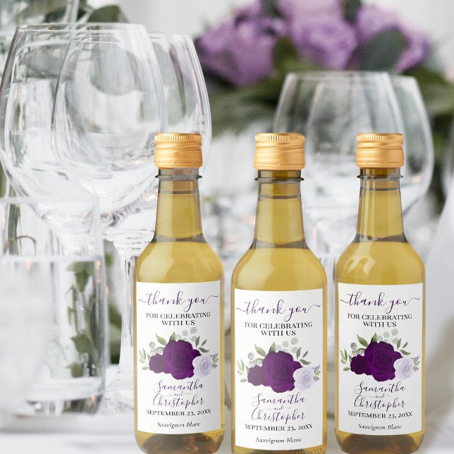 Étiquettes Pour Bouteilles De Vin Rose violet élégant mariage Merci Mini (Créateur téléchargé)
