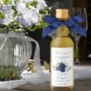 Étiquettes Pour Bouteilles De Vin Roses Bleus Elegant Boho Mariage Merci Mini