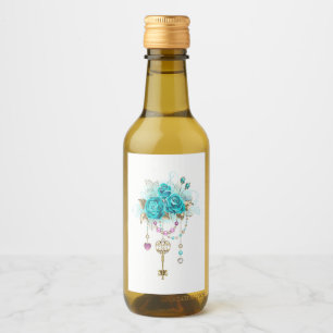 Étiquettes Pour Bouteilles De Vin Roses turquoise avec touches