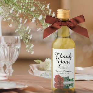 Étiquettes Pour Bouteilles De Vin Rust Orange Rose Élégant Merci de mariage Mini