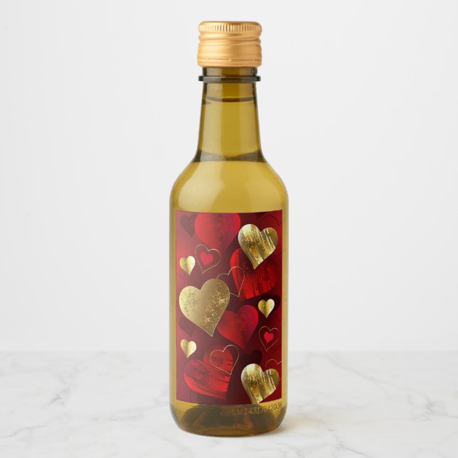 Étiquettes Pour Bouteilles De Vin Saint-Valentin dorés et rouges (Devant)
