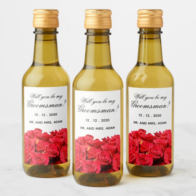 Étiquettes Pour Bouteilles De Vin Serez-vous mon Garçon d'Honneur Roses Rouges Mini (Bouteilles)