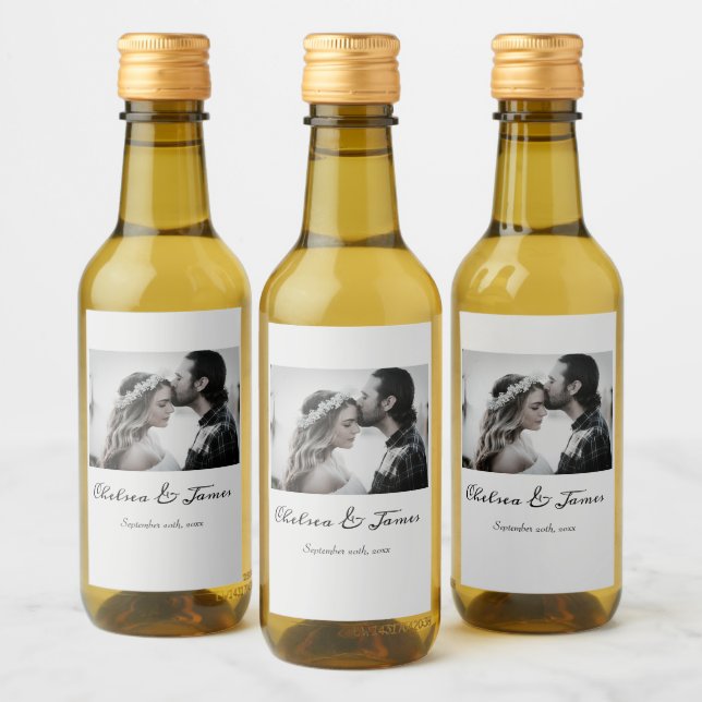 Étiquettes Pour Bouteilles De Vin Simple Calligraphie Photo Vin Mariage Fiançailles (Bouteilles)