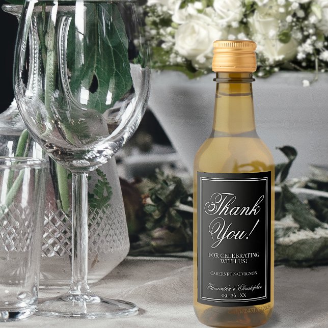 Étiquettes Pour Bouteilles De Vin Simple Elegant Mariage noir Merci Mini (Créateur téléchargé)