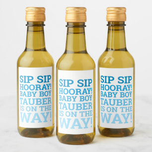 Étiquettes Pour Bouteilles De Vin Sip Sip bleu personnalisé Hooray Baby Boy Douche